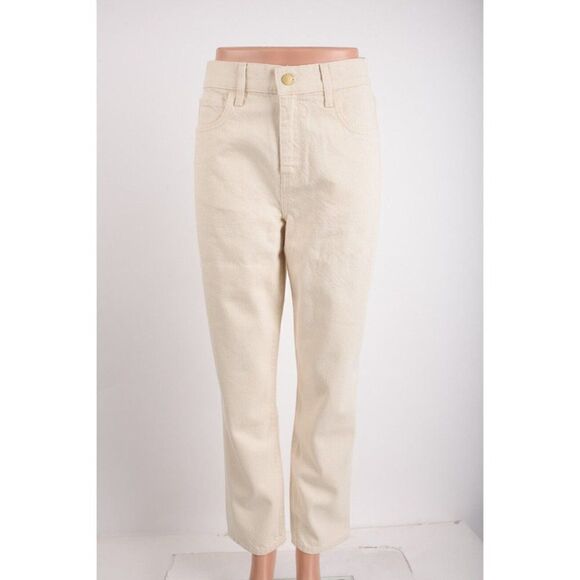 Triarchy Womens High Rise Jeans Stove Pipe Sz 25 Straight Leg Off White New - Picture 1 of 6